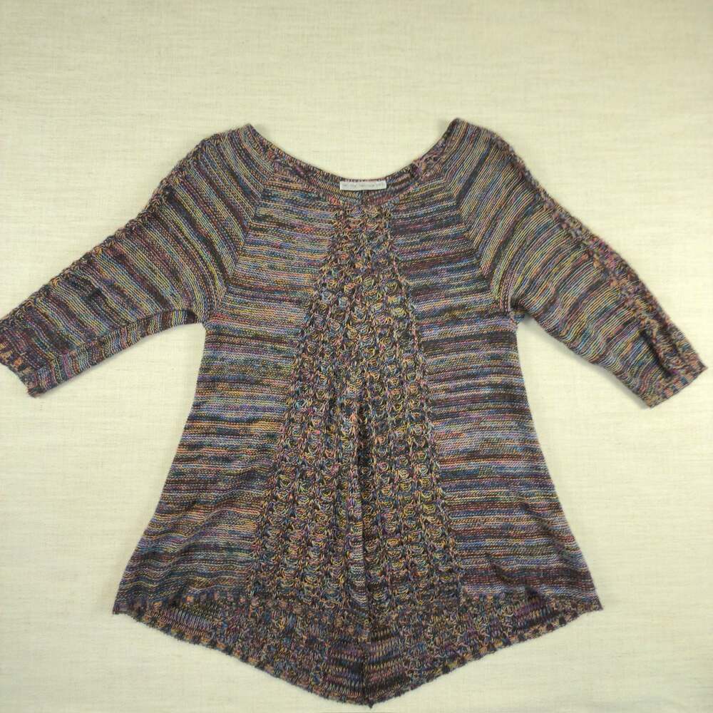 Two-One-Two New York Dye Knit Tunic Sweater Multicolor 3/4 Sleeve Sharkbite